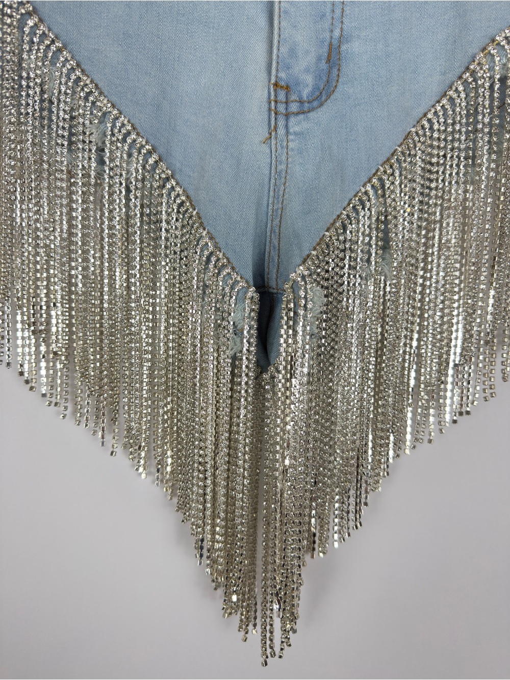 Azalea Wang Gonna Love Me Waterfall Rhinestone Denim Shorts Festival Boho Large - Picture 13 of 16